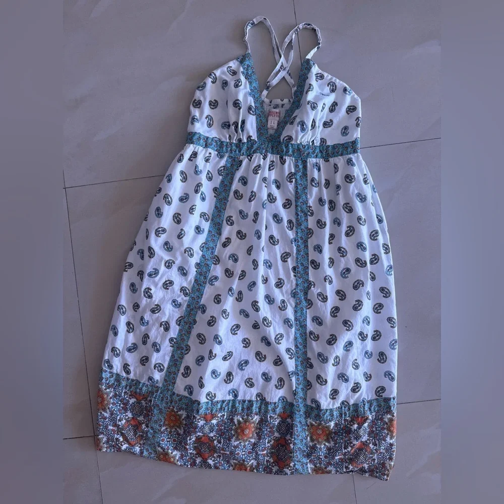 Vintage mossimo supply co hippie babydoll white blue patterned dress summer L - Picture 8 of 11
